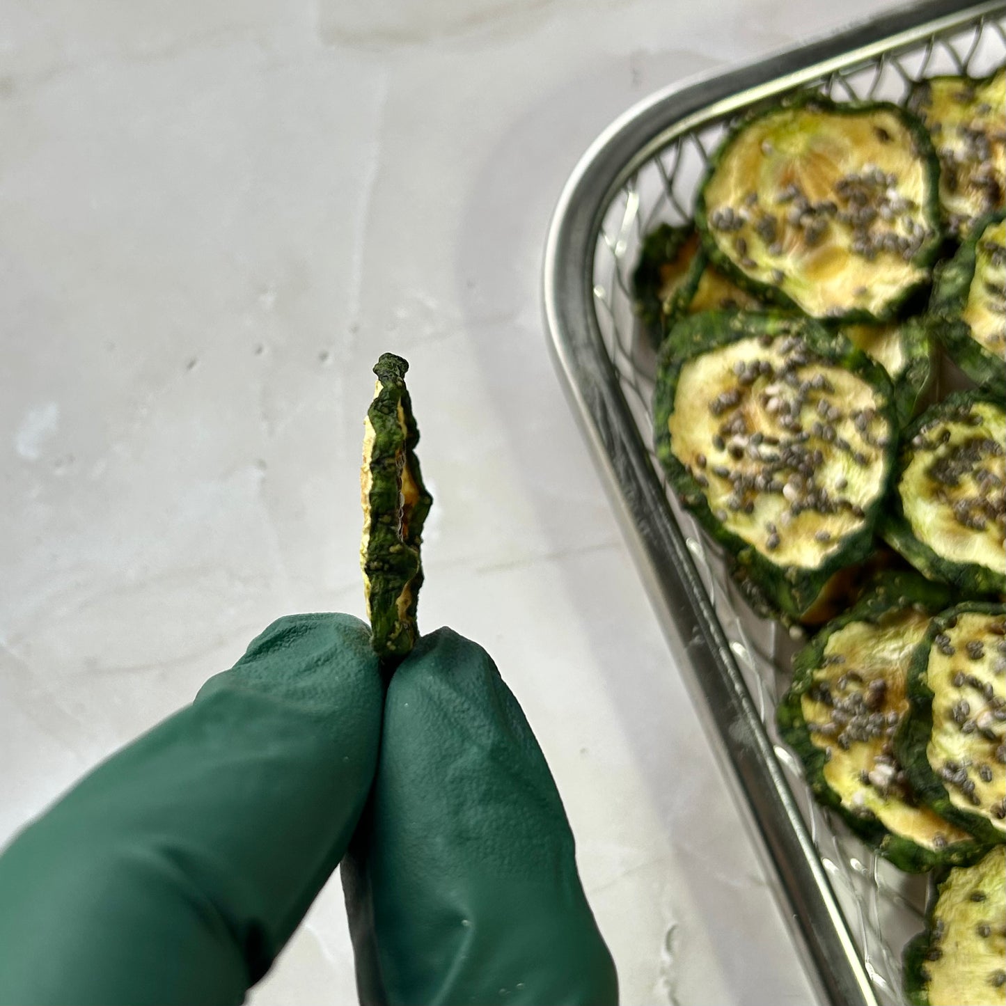 Air Dried Cucumber Chia Chips in Beef Broth