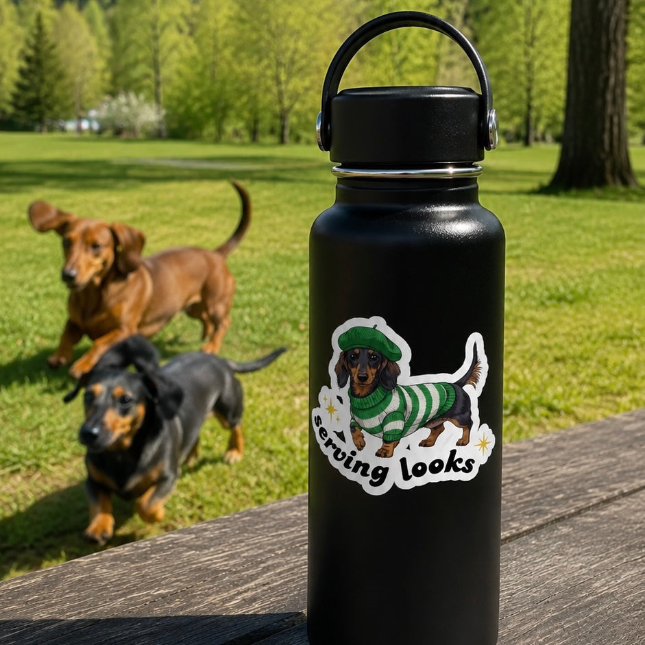 Dachshund Serving Looks Waterproof Kiss-Cut Vinyl Sticker