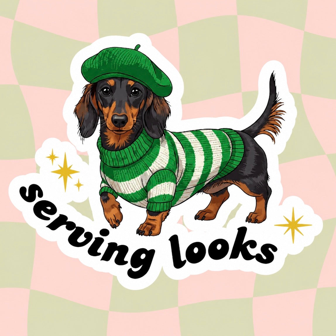 Dachshund Serving Looks Waterproof Kiss-Cut Vinyl Sticker