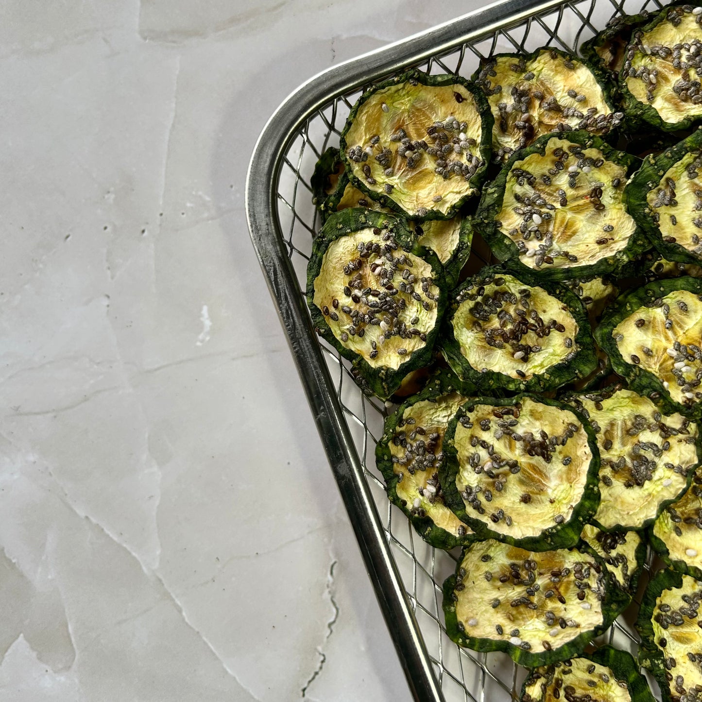 Air Dried Cucumber Chia Chips in Beef Broth