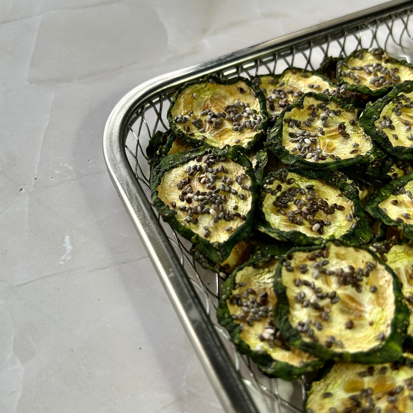 Air Dried Cucumber Chia Chips in Beef Broth