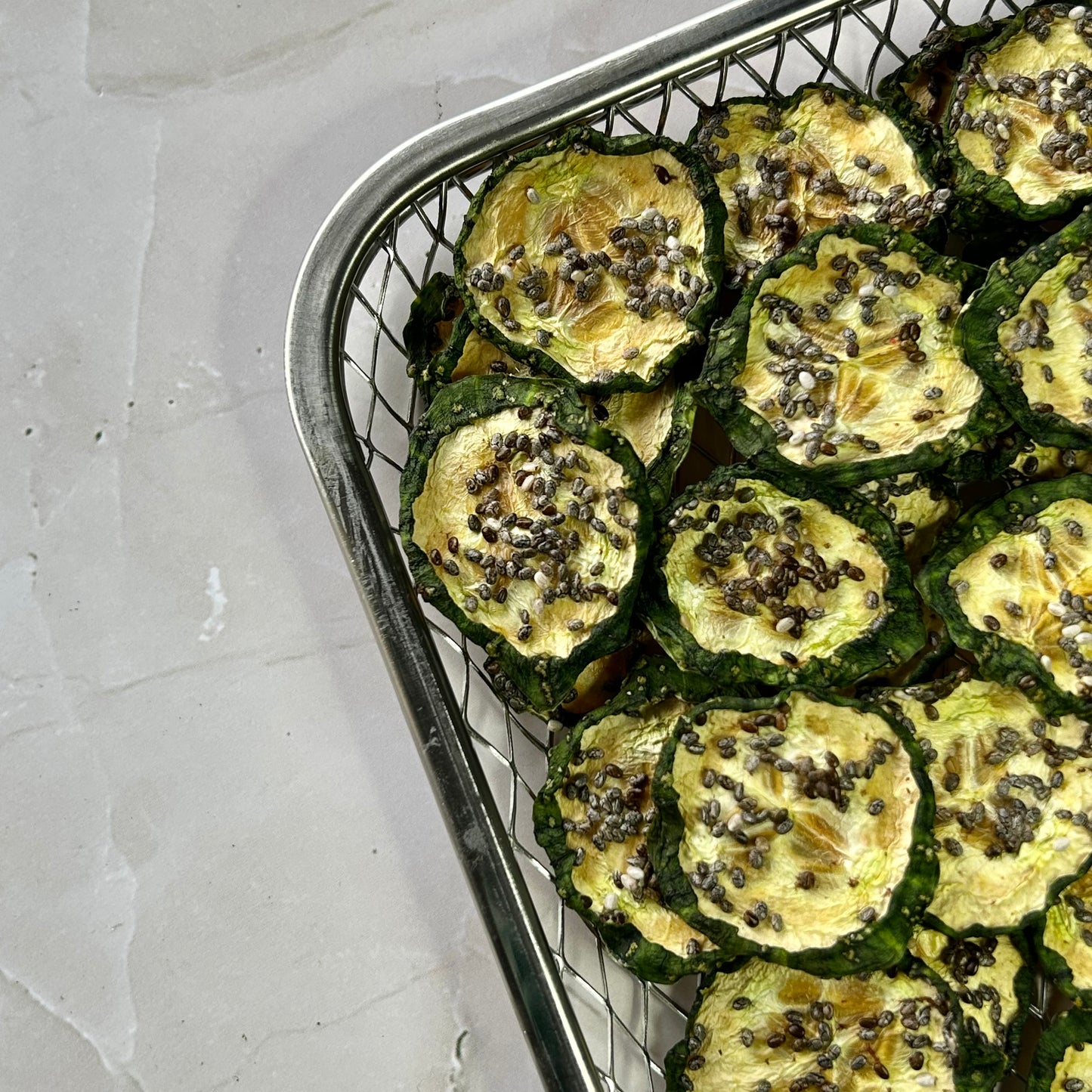 Air Dried Cucumber Chia Chips in Beef Broth