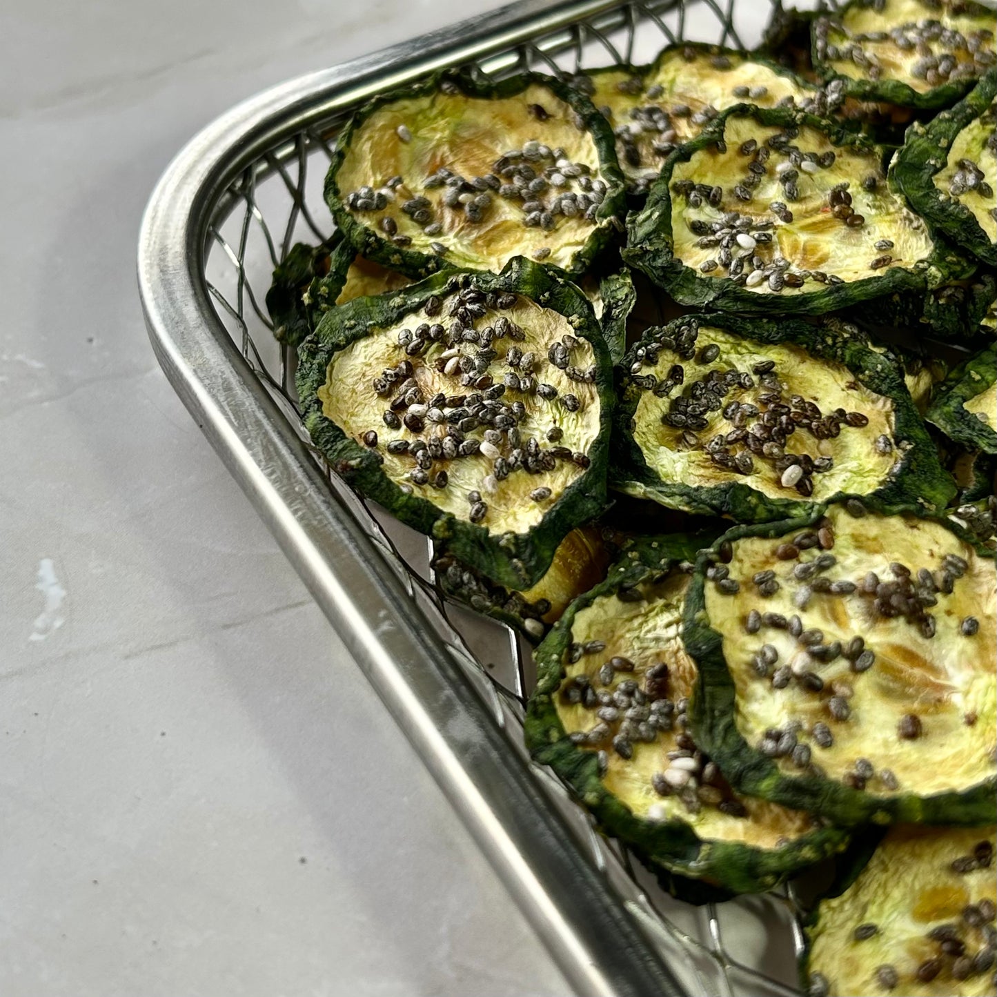 Air Dried Cucumber Chia Chips in Beef Broth
